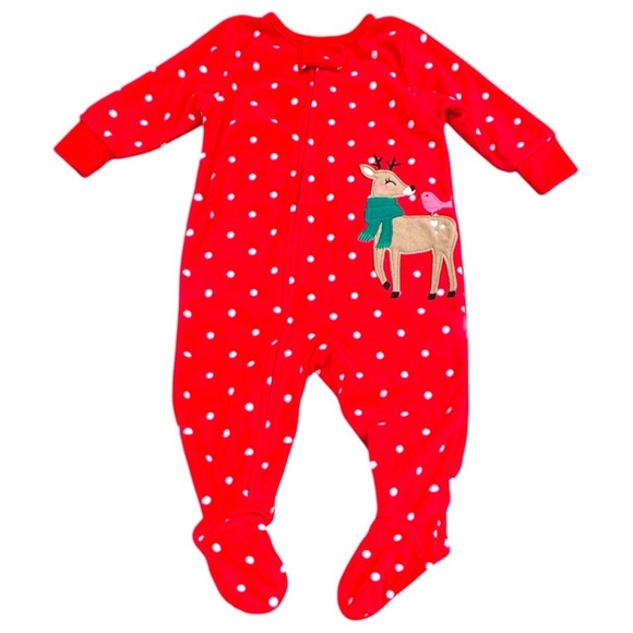 Carter’s Size 6M Fleece PolkaDot  Footie Pajama w/Applique Reindeer - Picture 1 of 4